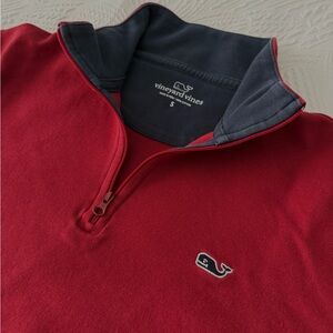 Vineyard Vines Men's Red Quarter Zip-Up Sweater